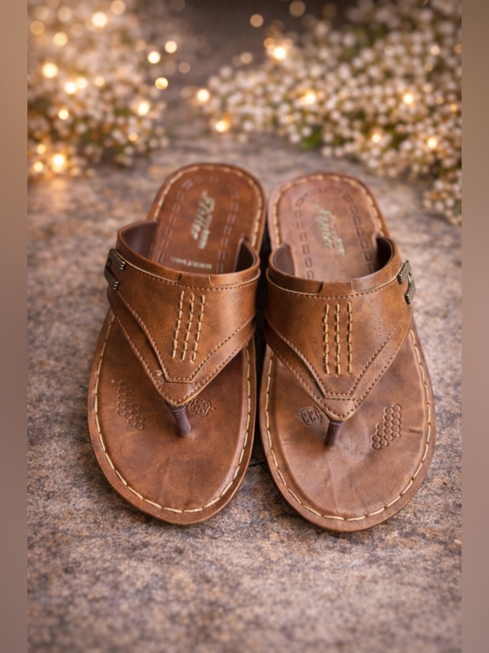 LEATHERETTE Flotter Action Tan Brown Flip Flops 🩴 Men Size 8 Women S 9.5 Unisex